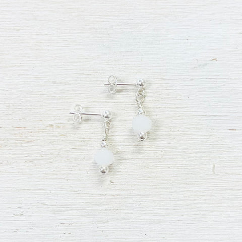 Sterling Silver White Crystal Dangle Earrings