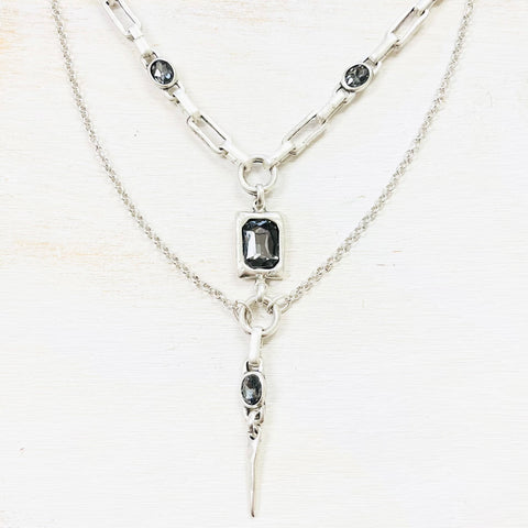 Fashion Black Stone Layered Chain Necklace