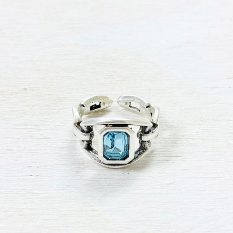 Fashion Silver Tone Blue Stone Ring