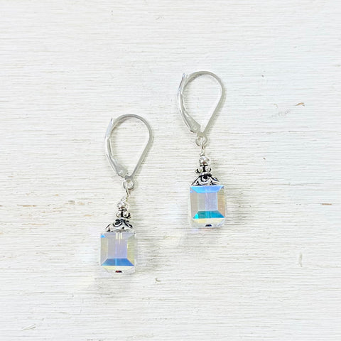 Sterling Silver Crystal Cube Earrings
