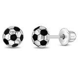 Sterling Silver Enamel Soccer Ball Girl Earrings