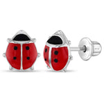 Sterling Silver Enamel Ladybug Girl Earrings