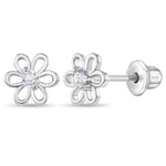 Sterling Silver Flower/CZ Earrings