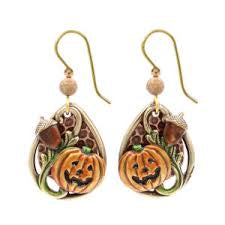 Silver Forest Fall Pumpkin Earrings