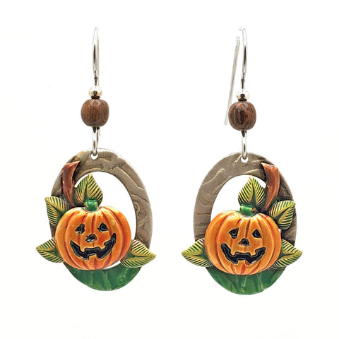 Silver Forest Fall Pumpkin Earrings