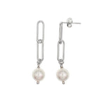 Sterling Silver Paperclip Pearl Dangle Earrings