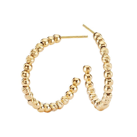 Sterling Silver Gold Plated Beaded Hoop Earrings