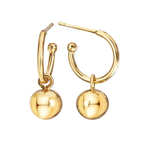 Sterling Silver Gold Plated Dangle Ball Hoop Earrings