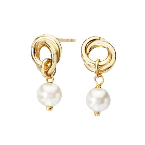 Sterling Silver Gold Plated Knot Pearl Drop Earrings