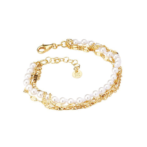 Sterling Silver Gold Plated Pearl Multi Strand Bracelet