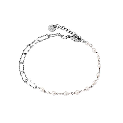 Sterling Silver Paperclip Pearl Bracelet