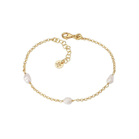Sterling Silver Gold Plated Pearl Station Bracelet