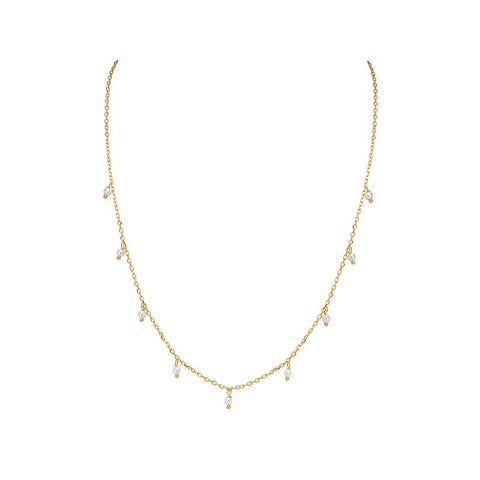 Sterling Silver Gold Plated Pearl Dangles Necklace