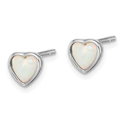 Sterling Silver October Created Opal Heart Studs