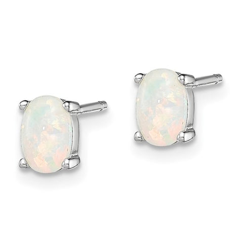 Sterling Silver October Created Opal Oval Studs