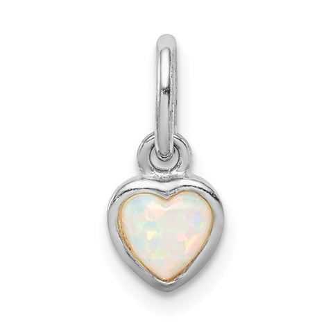 Sterling Silver October Created Opal Heart Necklace