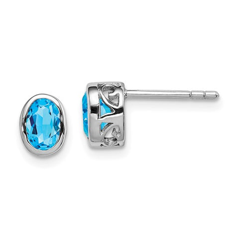 Sterling Silver December Genuine Blue Topaz Oval Stud Earrings