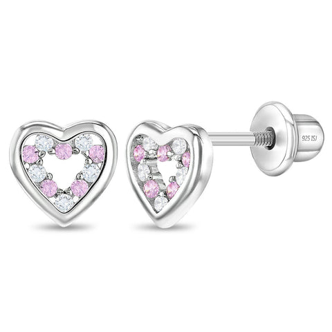 Sterling Silver CZ Heart Earrings