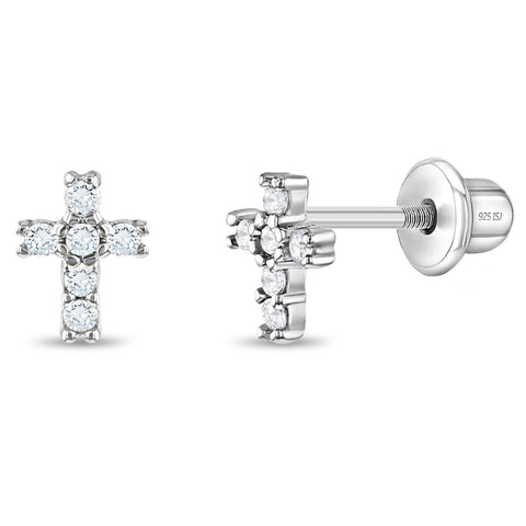 Sterling Silver CZ Cross Studs