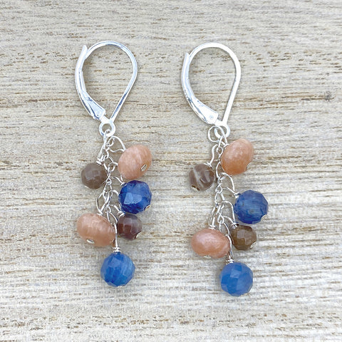Sterling Silver Multi Stone Dangle Earrings
