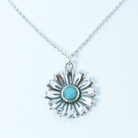 Sterling Silver Amazonite Flower Necklace