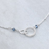 Sterling Silver CZ and Blue Crystal Double Circle Necklace