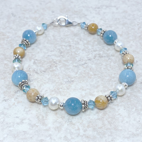 Sterling Silver Blue Quartz and Pearl Bracelet