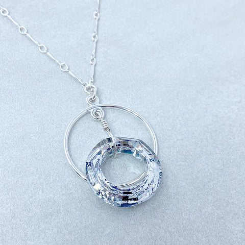 Sterling Silver Crystal Cosmic Ring Necklace