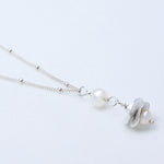 Sterling Silver Freshwater Pearl Wavy Disk Necklace