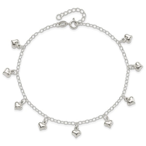 Sterling Silver Puffed Heart Anklet