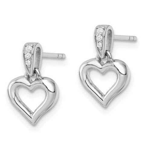 Sterling Silver CZ Heart Dangle Earrings