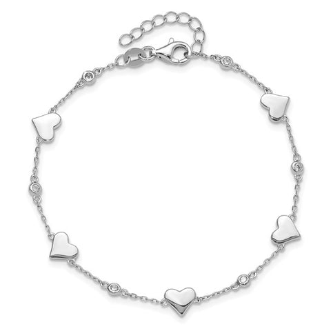 Sterling Silver CZ Heart Bracelet