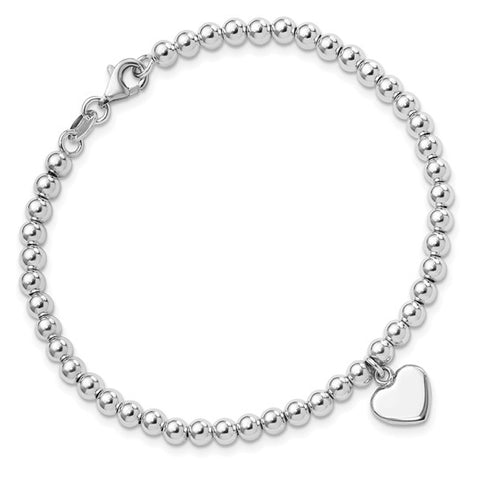 Sterling Silver 4mm Beaded Heart Bracelet