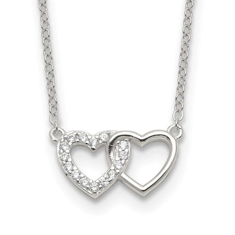 Sterling Silver CZ Double Heart Necklace