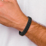 Stainless Steel and Black Leather Men’s Bracelet
