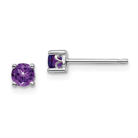 Sterling Silver Round Genuine Amethyst Post Earrings