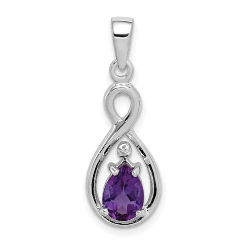 Sterling Silver Diamond and Genuine Amethyst Necklace