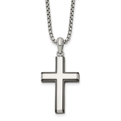 Stainless Steel Black Edge Cross Necklace