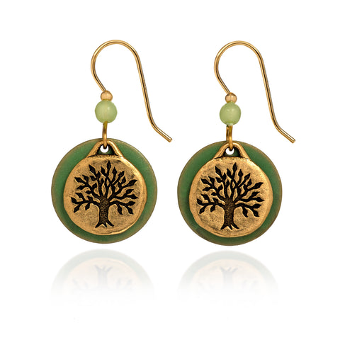 Silver Forest Green Tree of Life Earrings