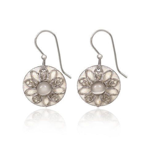 Silver Forest White Flower Dangle Earrings