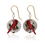 Silver Forest Floral Cardinal Earrings