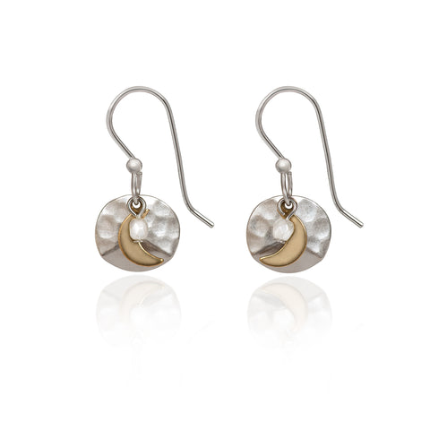 Two Tone Moon Dangle Silver Forest Earrings