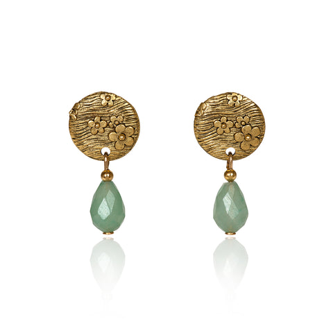 Gold and Green Floral Earrings