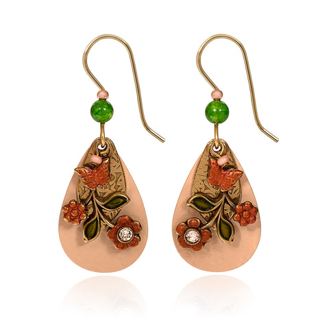 Layered Floral Pink Teardrop Silver Forest Earrings