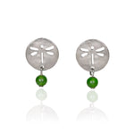 Silver Forest Dragonfly w/ Green Bead Earrings