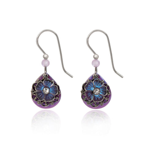Silver Forest Purple Floral Earrings