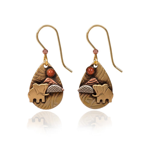 Silver Forest Teardrop Elephant Earrings