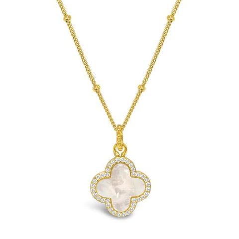 Sterling Silver Gold Plated Mother of Pearl Classy Clover Necklace