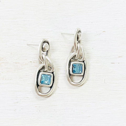 Fashion Silver Tone Drop Earrings with Blue Stone