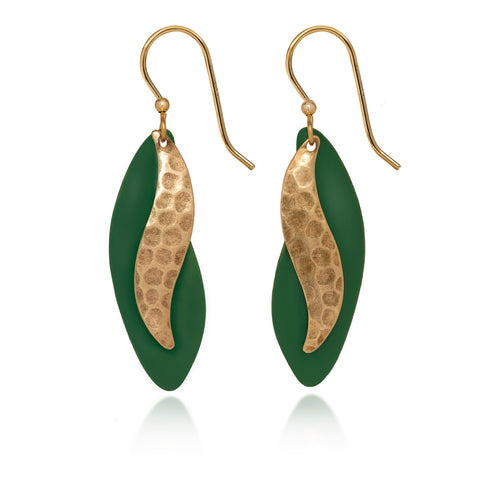 Silver Forest Green Drop Earrings